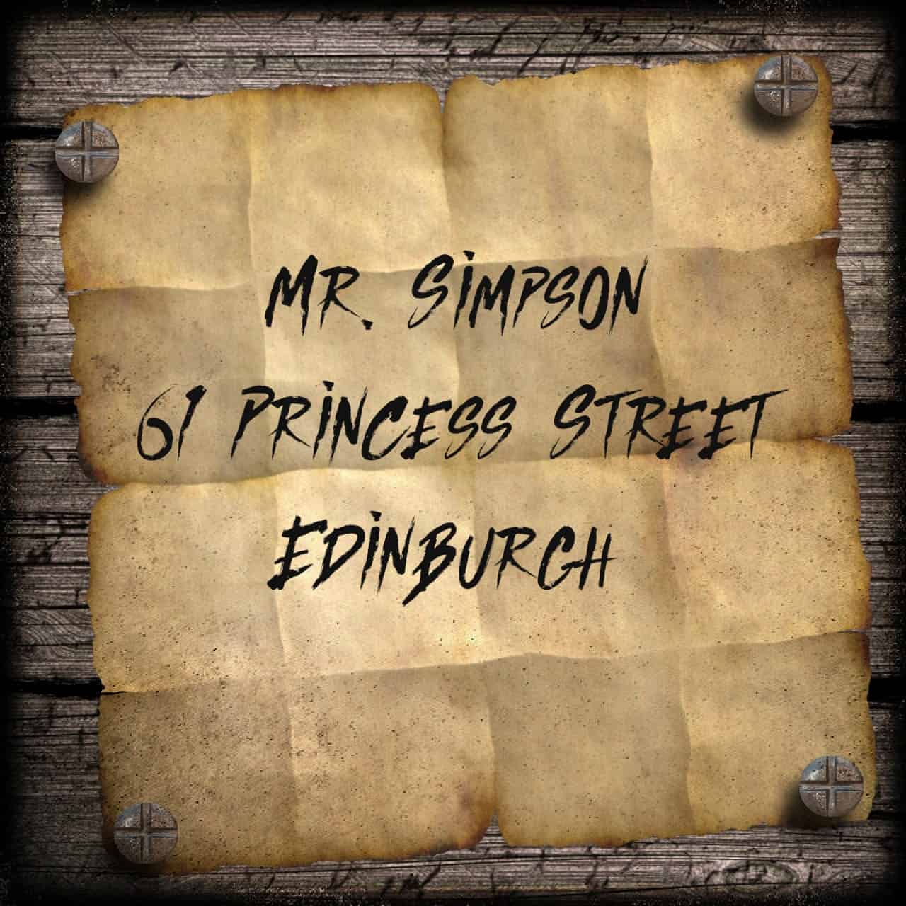 Mock Up of Vintage Address Label to Mr Simpson