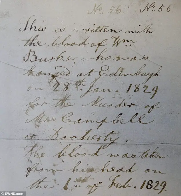 Letter Written in William Burke's Blood