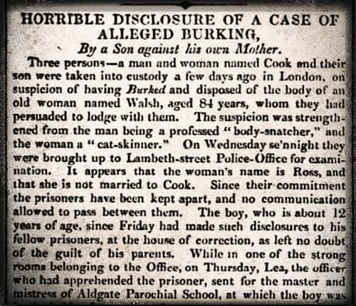 Eliza Cook accussed of Burking 