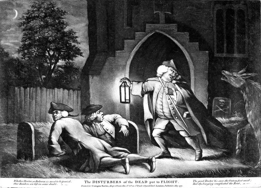 Bodysnatchers in a church cemetery 