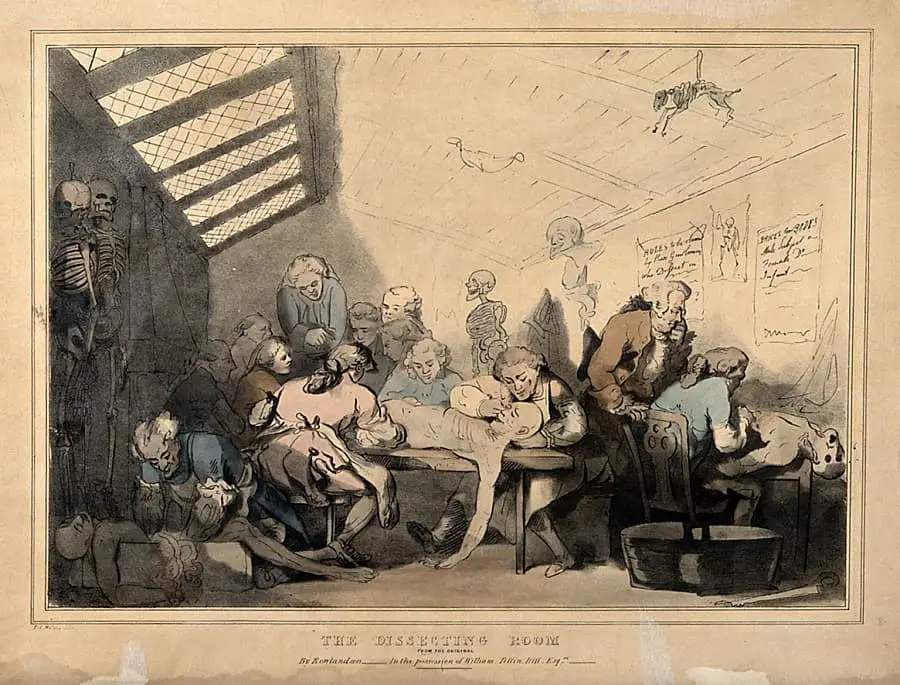 Eighteenth Century drawing of a Dissecting Room