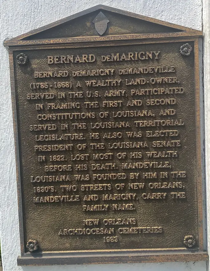Iron burial plaque of Marigny at St. Louis Cemetery No. 1