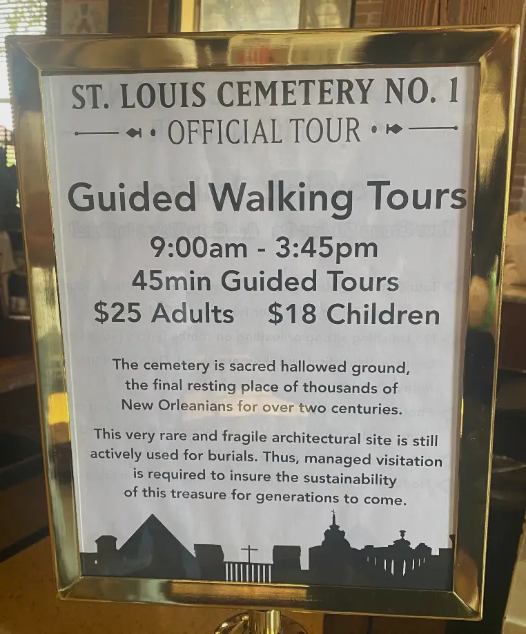 Tour information for St. Louis Cemetery No. 1