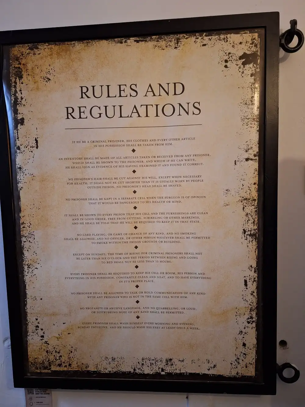 Stirling Old Town Jail Rules and Regulations